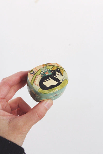 Vintage Kashmiri Hand Painted Paper Mache Trinket Box Cat Parrot Floral | Sold Individually