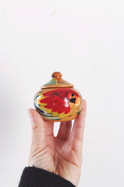 Vintage Kashmiri Hand Painted Paper Mache Trinket Box Cat Parrot Floral | Sold Individually