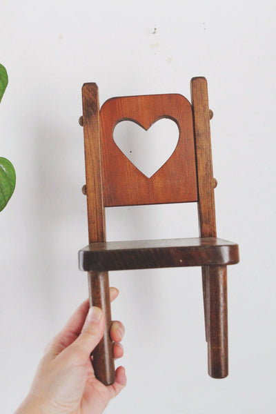 Vintage Wooden Heart Doll Chair Display Plant Stand Cottagecore
