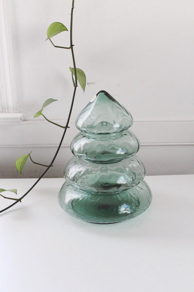 Vintage Princess House Green Glass Stacking Christmas Tree Candy Dish Display Made in USA