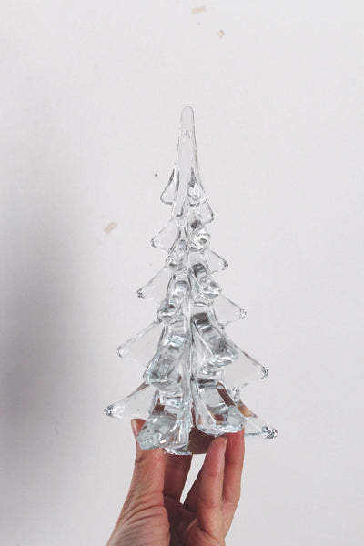 Vintage Handmade Crystal Art Glass Christmas Tree Figurine 8" Tall