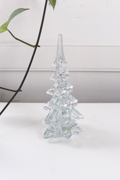 Vintage Handmade Crystal Art Glass Christmas Tree Figurine 8" Tall
