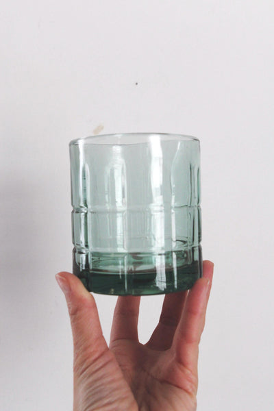 Vintage Anchor Hocking Tartan Sea Mist Green Glass Tumbler Set Pair