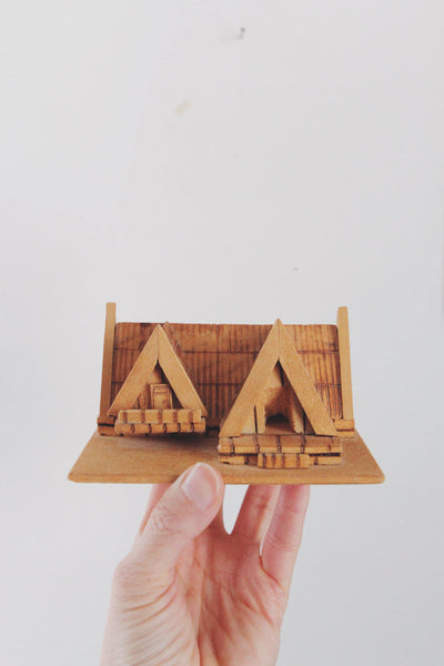 Vintage Handmade Miniature Norwegian Wooden Log Cabin | Sold Individually