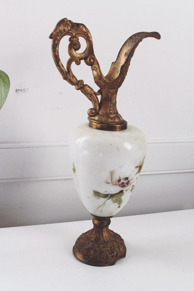 Vintage Antique Victorian Mantel Ewer Hand-Painted Glass