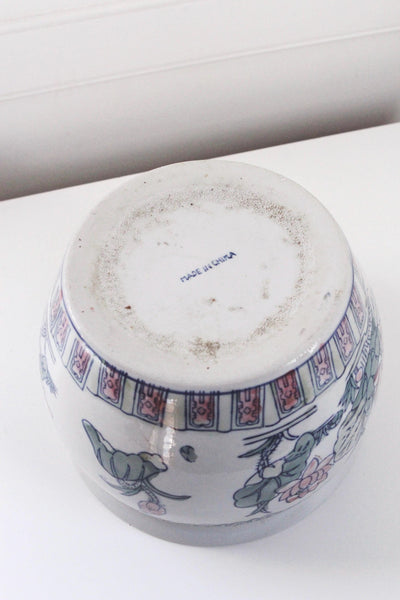 Vintage Chinese Chinoiserie Floral Porcelain Fishbowl Planter Pot