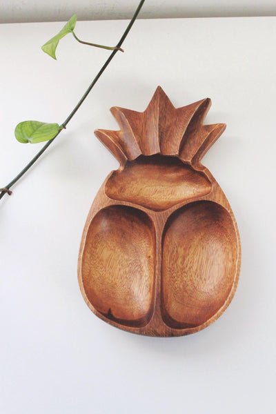 Vintage Acacia or Monkeypod Wood Pineapple Serving Tray Trinket Dish
