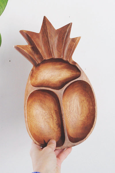 Vintage Acacia or Monkeypod Wood Pineapple Serving Tray Trinket Dish
