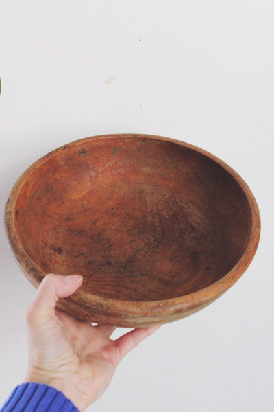 Vintage Hand-Turned Wooden Dough Bowl Primitive Farmhouse Fruit Bowl