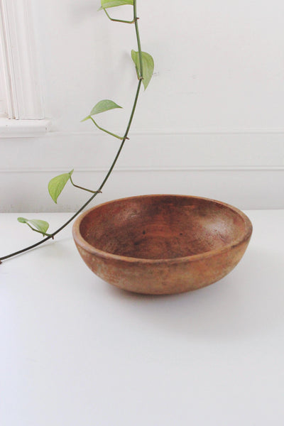 Vintage Hand-Turned Wooden Dough Bowl Primitive Farmhouse Fruit Bowl