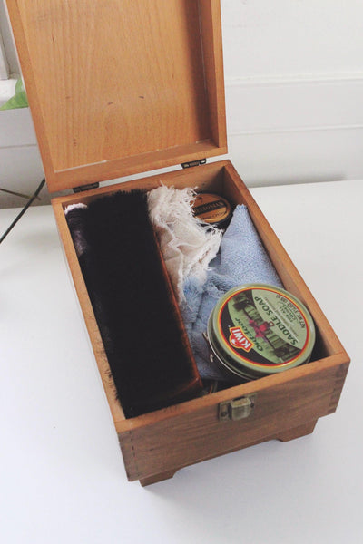 Vintage Handcrafted Wooden Shoe Shine Valet Box Kit