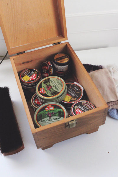 Vintage Handcrafted Wooden Shoe Shine Valet Box Kit