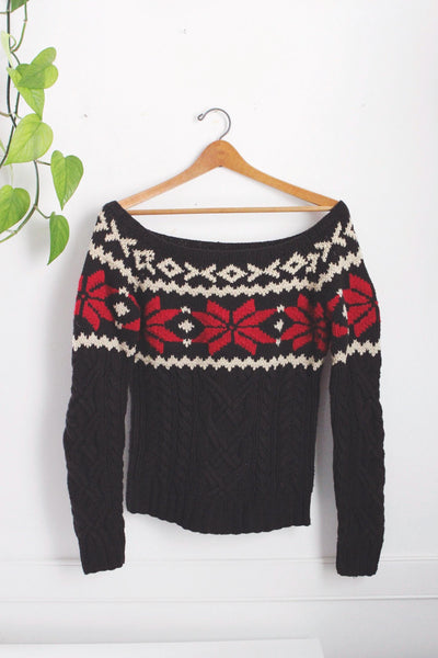 Vintage Ralph Lauren Hand Knit Wool Snowflake Sweater Womens Sweater Medium Y2k