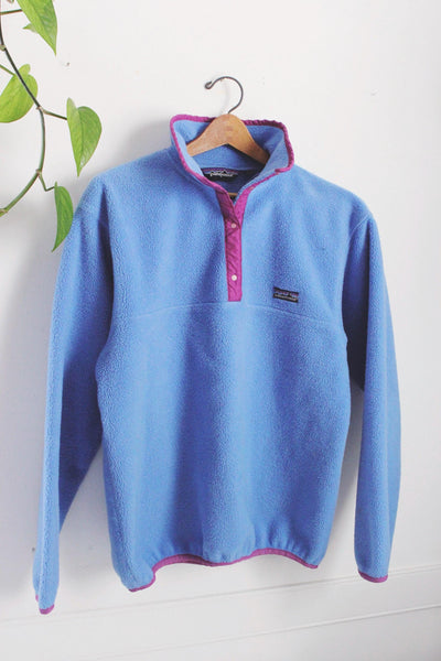 Vintage 80s 90s Patagonia Synchilla Fleece Blue Snap T Pullover Jacket Sweatshirt Small Medium USA Made