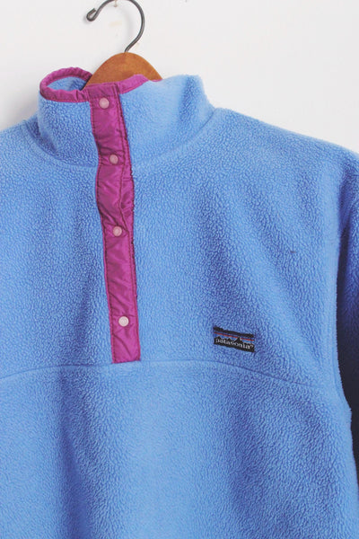 Vintage 80s 90s Patagonia Synchilla Fleece Blue Snap T Pullover Jacket Sweatshirt Small Medium USA Made
