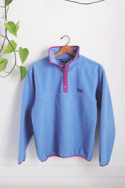 Vintage 80s 90s Patagonia Synchilla Fleece Blue Snap T Pullover Jacket Sweatshirt Small Medium USA Made