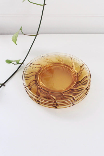 Vintage Sun Design Fostoria Jamestown Amber Glass Salad Plates Set of 4