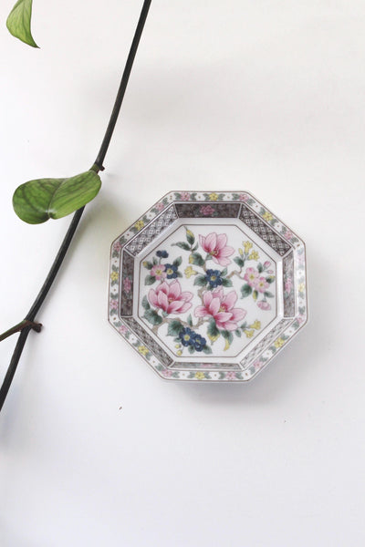 Vintage Takahashi San Francisco Alyse Octagonal Floral Porcelain Octagonal Plate Trinket Dish Japan