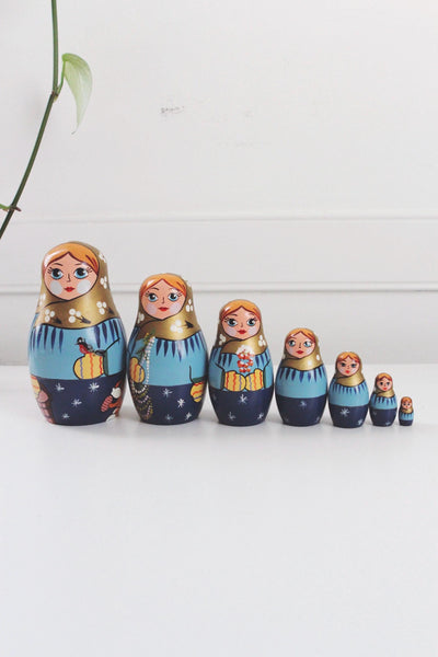 Vintage Nesting Dolls - Russian Matryoshka - Wooden Babushka Doll