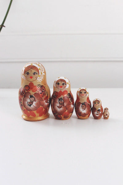 Vintage Nesting Dolls - Russian Matryoshka - Wooden Babushka Doll