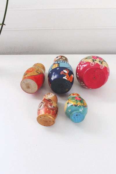 Vintage Nesting Dolls - Russian Matryoshka - Wooden Babushka Doll