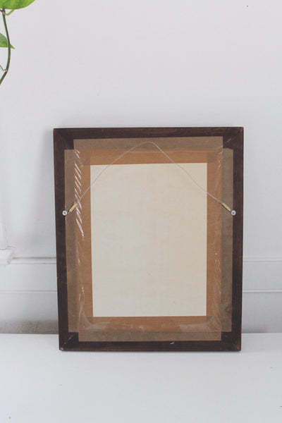 Vintage Framed Folk Art Striped Cat Moon Wall Art Print Signed and Framed by T.J. Graham