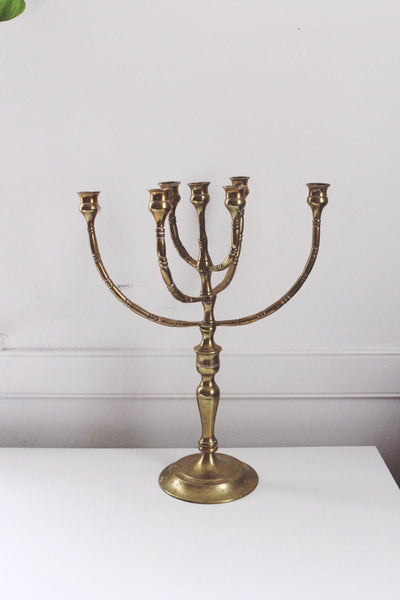 Vintage Large Brass Menorah Candelabra Candle Holder Jewish Temple