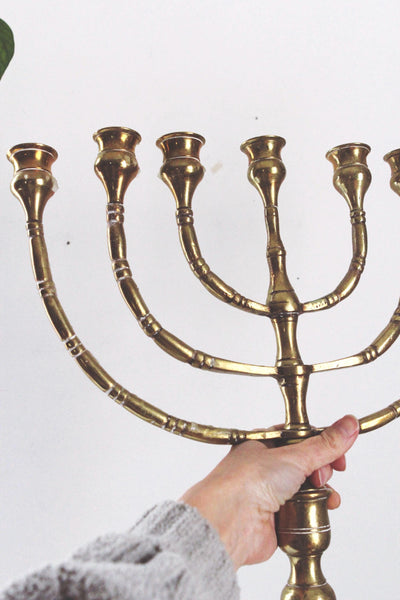 Vintage Large Brass Menorah Candelabra Candle Holder Jewish Temple