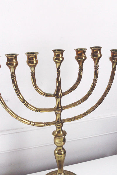 Vintage Large Brass Menorah Candelabra Candle Holder Jewish Temple