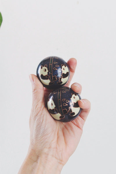 Vintage Panda Cloisonne Baoding Balls Chinese Health Meditation Balls