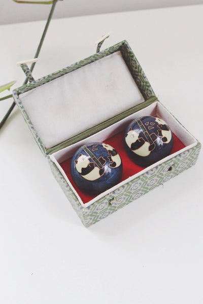 Vintage Panda Cloisonne Baoding Balls Chinese Health Meditation Balls