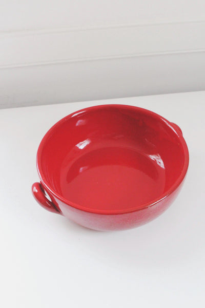 Vintage Large Red Glazed Ceramic Bowl Handcrafted in Italy Mid-Century