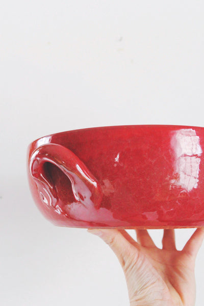 Vintage Large Red Glazed Ceramic Bowl Handcrafted in Italy Mid-Century