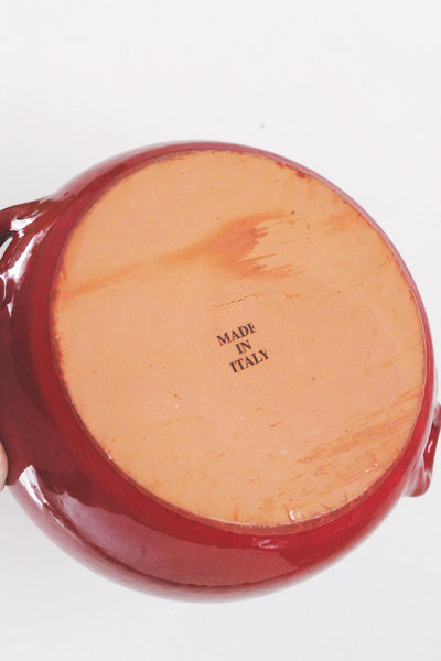 Vintage Large Red Glazed Ceramic Bowl Handcrafted in Italy Mid-Century