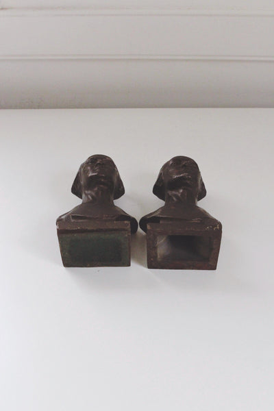 Vintage George Washington Busts Cast Iron Bookends Set Bronze Overlay
