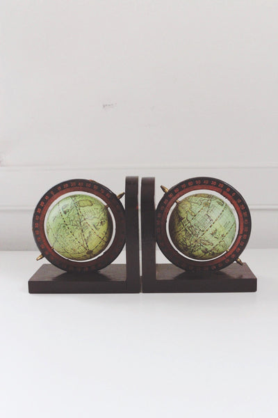 Vintage Mid Century Wooden World Globe Bookends