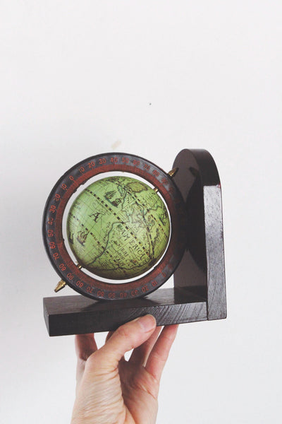 Vintage Mid Century Wooden World Globe Bookends