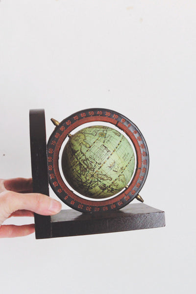Vintage Mid Century Wooden World Globe Bookends