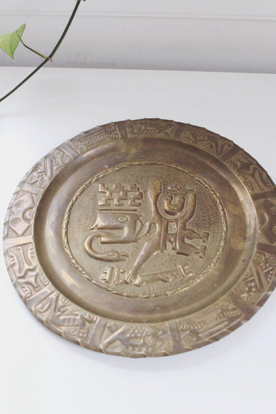 Vintage Large Hand-Hammered Brass Decorative Tray or Wall Plaque