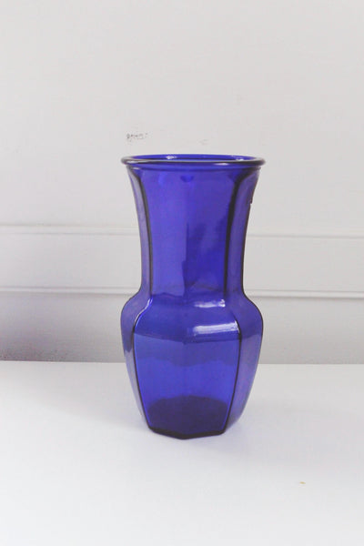 Vintage 8-Paneled Cobalt Blue Glass Vase