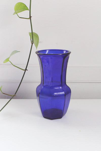 Vintage 8-Paneled Cobalt Blue Glass Vase
