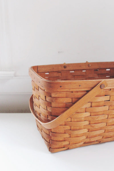 Vintage Large Longaberger Handwoven Hand Crafted Wood Basket Cottagecore
