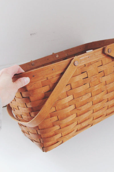 Vintage Large Longaberger Handwoven Hand Crafted Wood Basket Cottagecore
