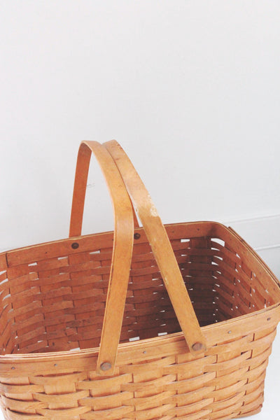 Vintage Large Longaberger Handwoven Hand Crafted Wood Basket Cottagecore