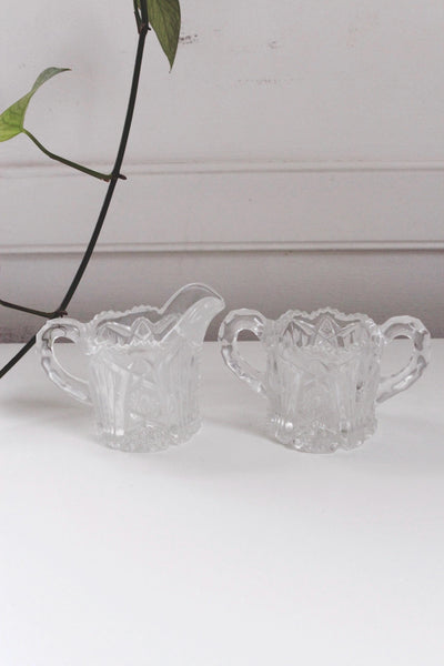 Vintage Imperial Glass Clear Pressed Glass Sugar Bowl and Creamer Set