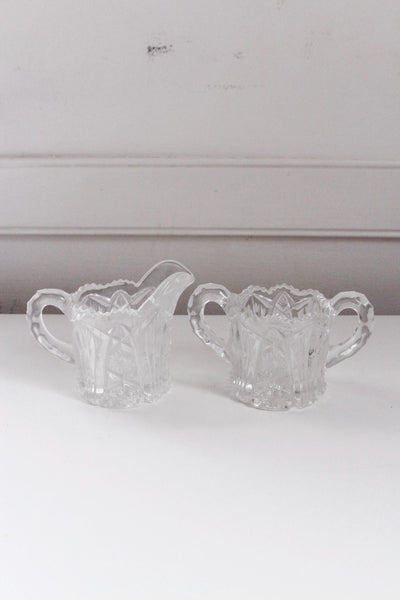 Vintage Imperial Glass Clear Pressed Glass Sugar Bowl and Creamer Set