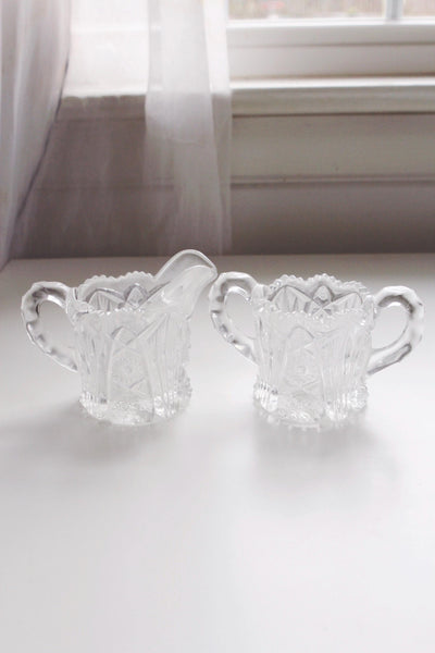 Vintage Imperial Glass Clear Pressed Glass Sugar Bowl and Creamer Set