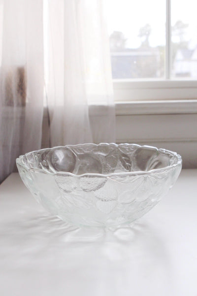 Vintage Large Fruit Embossed Clear Glass Fruit Bowl Centerpiece
