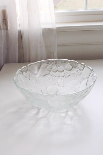 Vintage Large Fruit Embossed Clear Glass Fruit Bowl Centerpiece