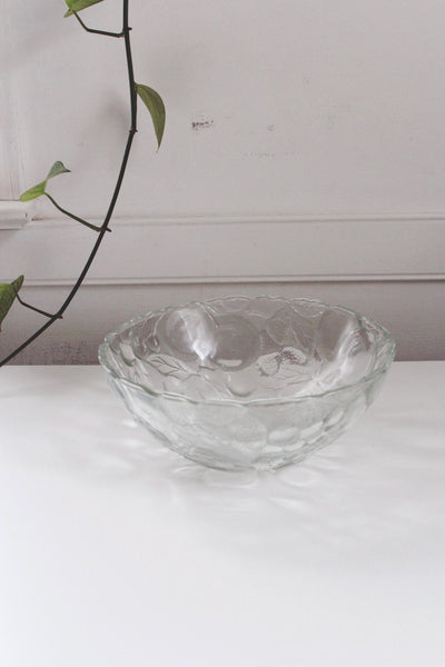 Vintage Large Fruit Embossed Clear Glass Fruit Bowl Centerpiece
